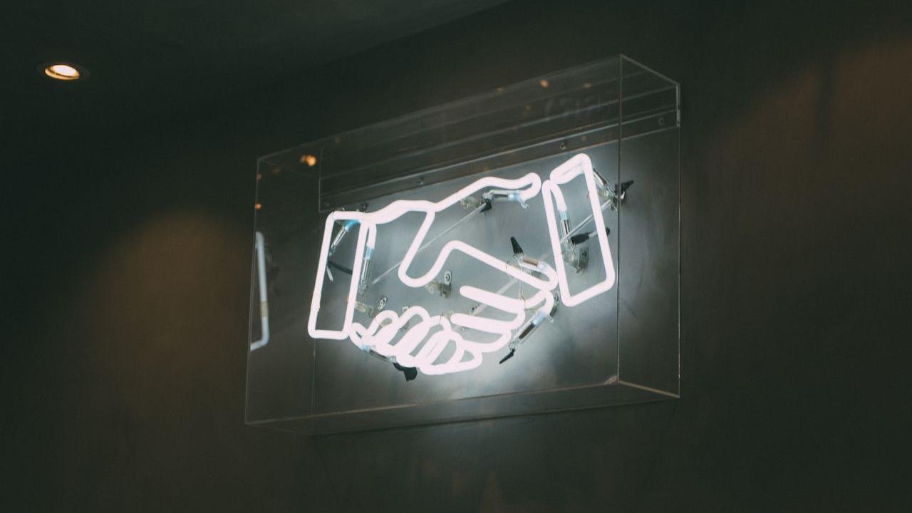 human hand neon signage